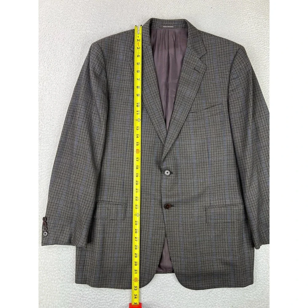 Ermenegildo Zegna Mens 46R Gray Plaid Wool Tweed Sport Coat Blazer EU 56R